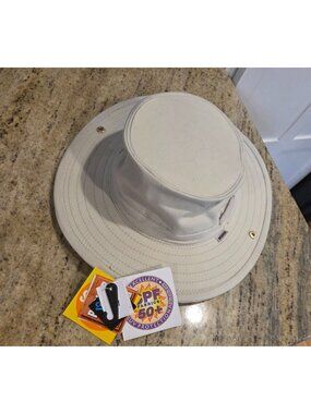 New! Broner Tan Cotton Boonie Bucket Hat Snap Ups Chin Strap Size M It Floats